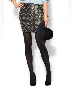Haute Hippie Black Sequin Diamond-Grid Mini Skirt